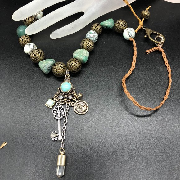 Necklace - Turquoise, Crystal, Bronze and Amazonite - Picture 1 of 5